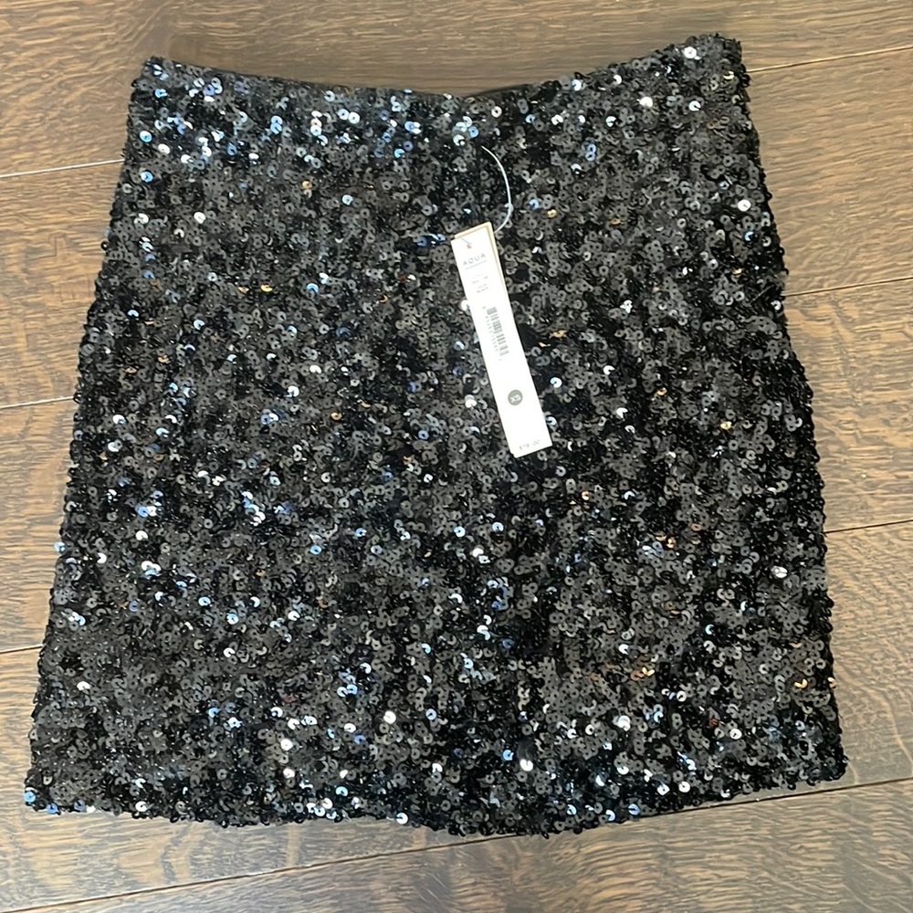 Aqua black sequin mini skirt